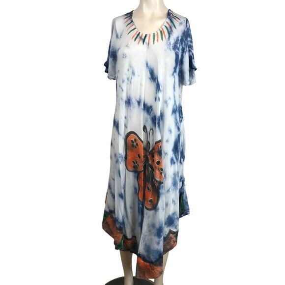 SAKKAS - WOMEN'S PLUS SIZE -TIE DYE SLEEVELESS BUTTERFLY EMBROIDERED DRESS - Picture 1 of 9
